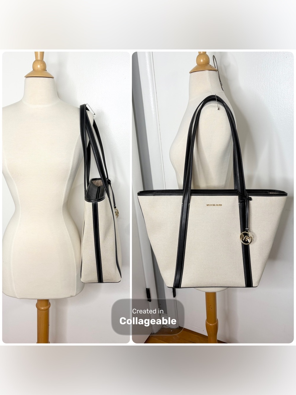 New Michael Kors Jet Set Travel Tote Black Natural - Picture 2 of 8